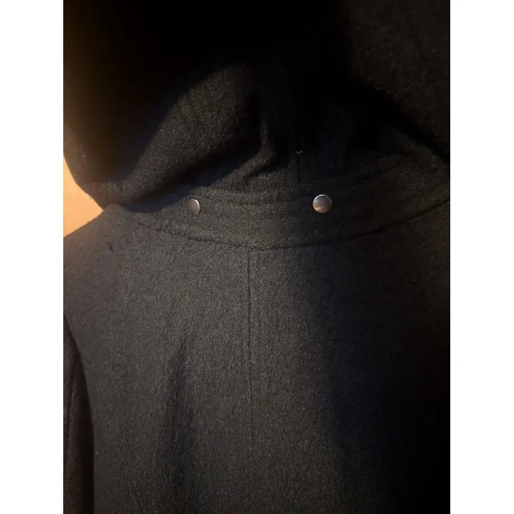 Free People Coat Peacoat Black XS  Wool Blend With Silky Feel Detachable Hood‎